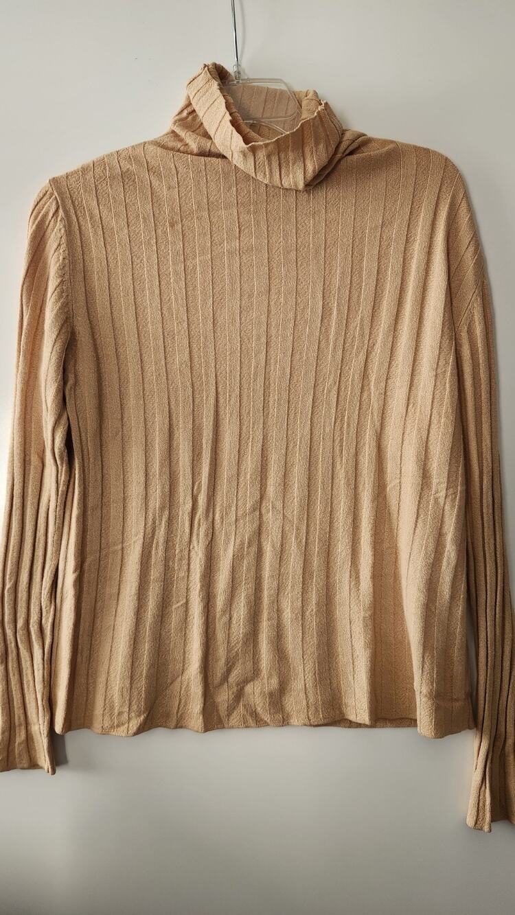 Vtg 90s Express World Brand Stretch Turtleneck Sweater Top Camel Large L #286